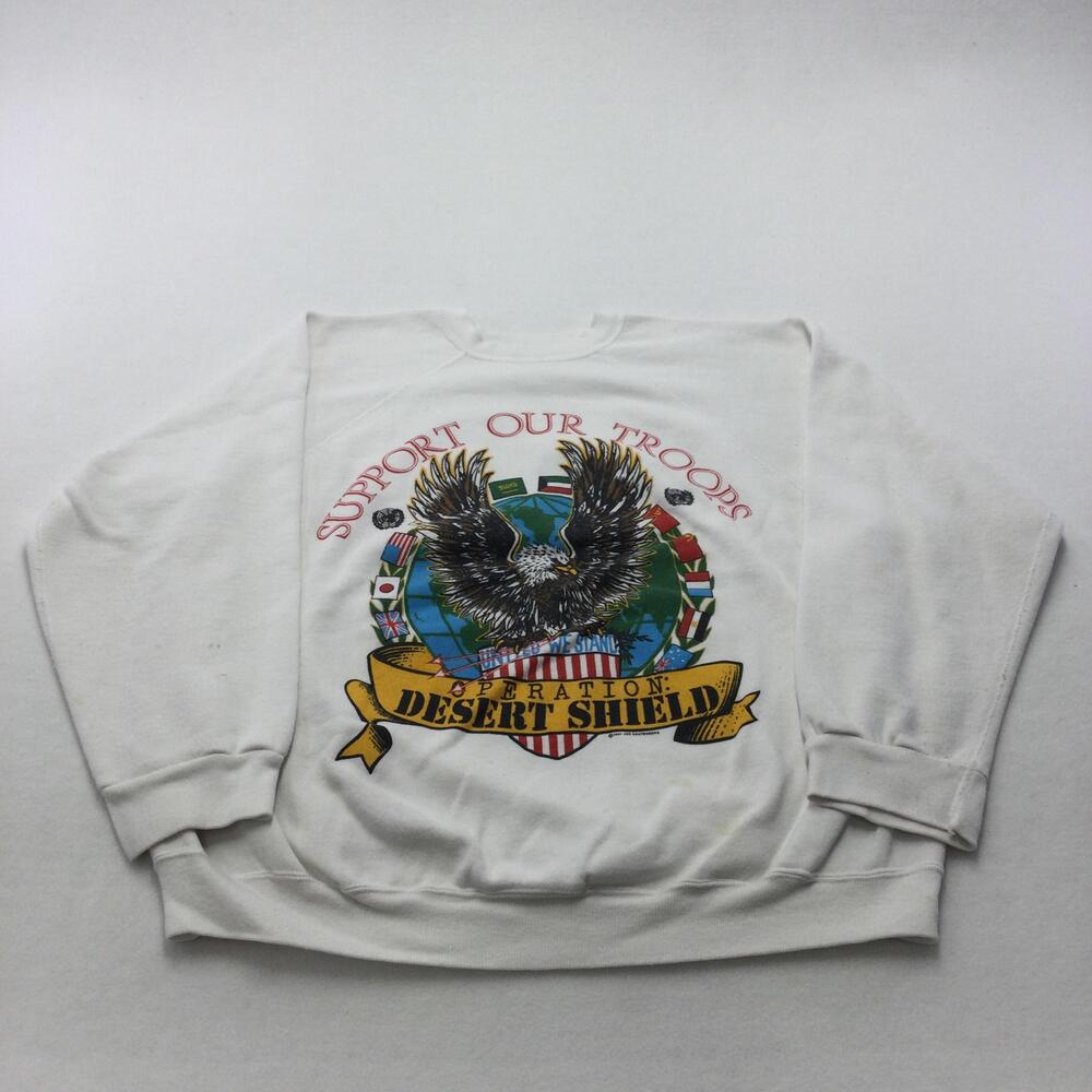 Vintage Tultex Sweatshirt Mens XL White Operation Desert Shield Graphic 90s